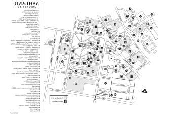 Lineart of Ashland University main campus with building locations