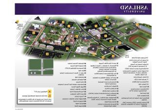 Color map of Ashland University main campus with building locations